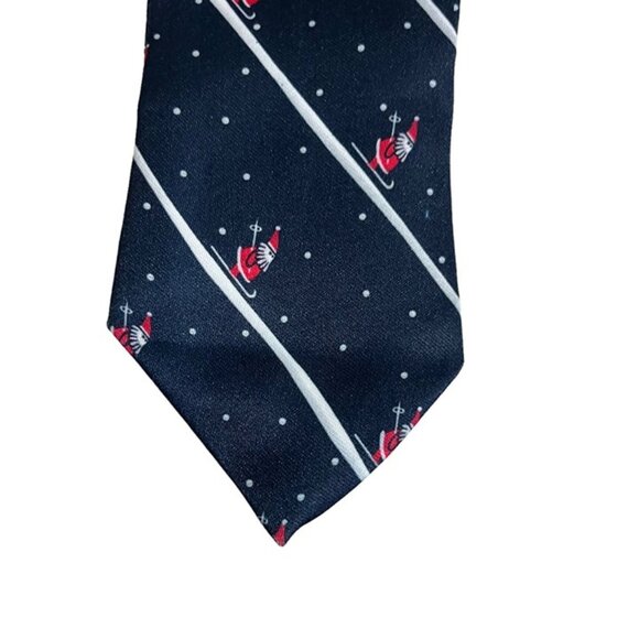 Italian pure silk mens holiday tie santa skiing blue red white silk 3" wide 56" - Picture 3 of 5